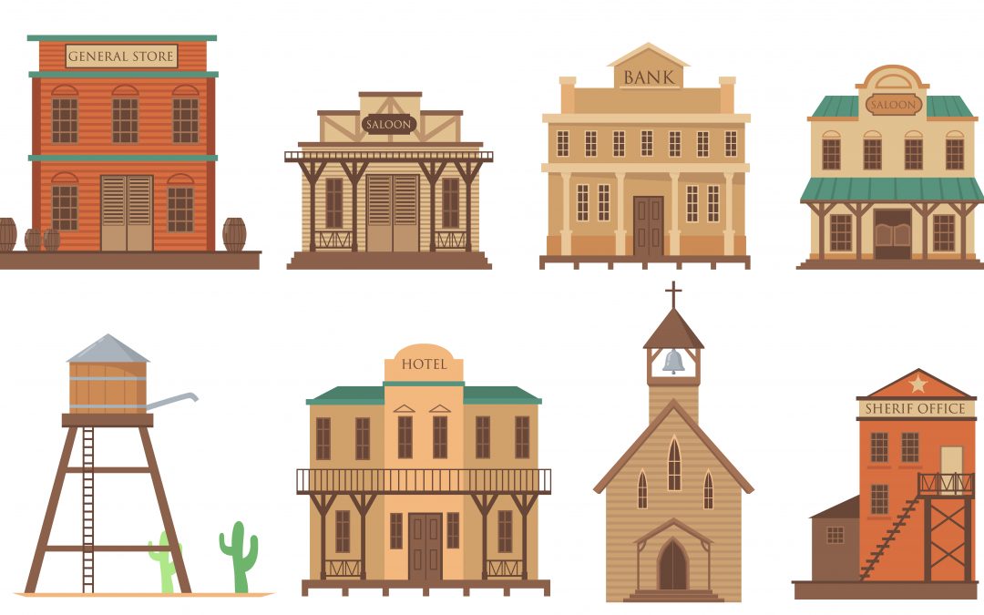 Variety of old houses for western town flat item set