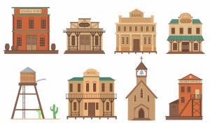 Variety of old houses for western town flat item set