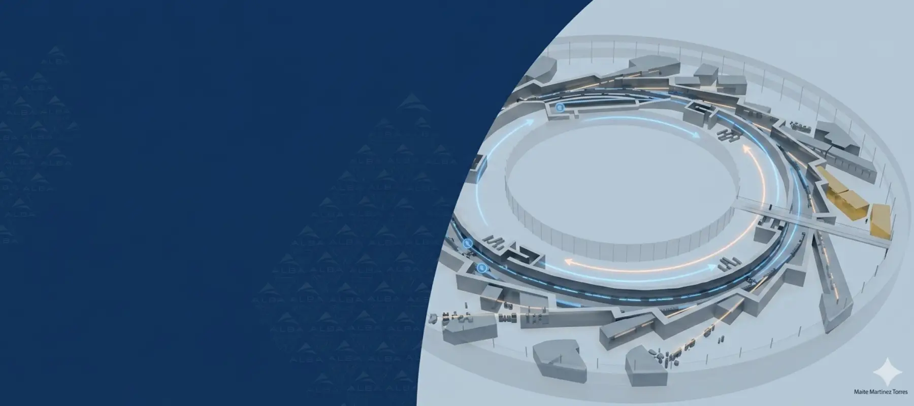 A 3D technical rendering of the ALBA Synchrotron infrastructure, representing advanced research, Industry 4.0, and strategic industrial management in Catalonia.